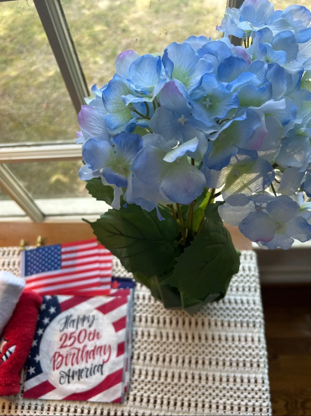 Blue Hydrangea Potted Stem Arrangement - Home Accents Faux Florals NEW